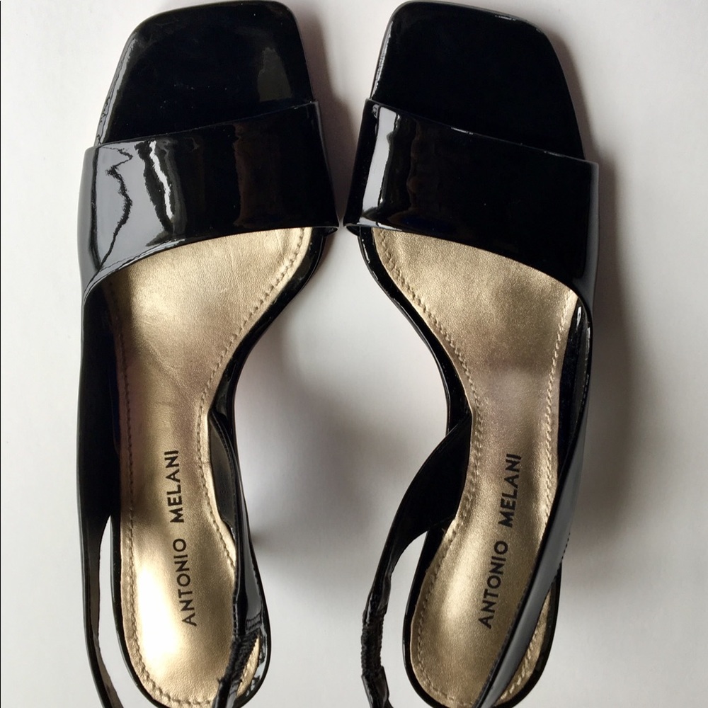 Antonio Melani Black Patent Sling Pumps Size 7.5